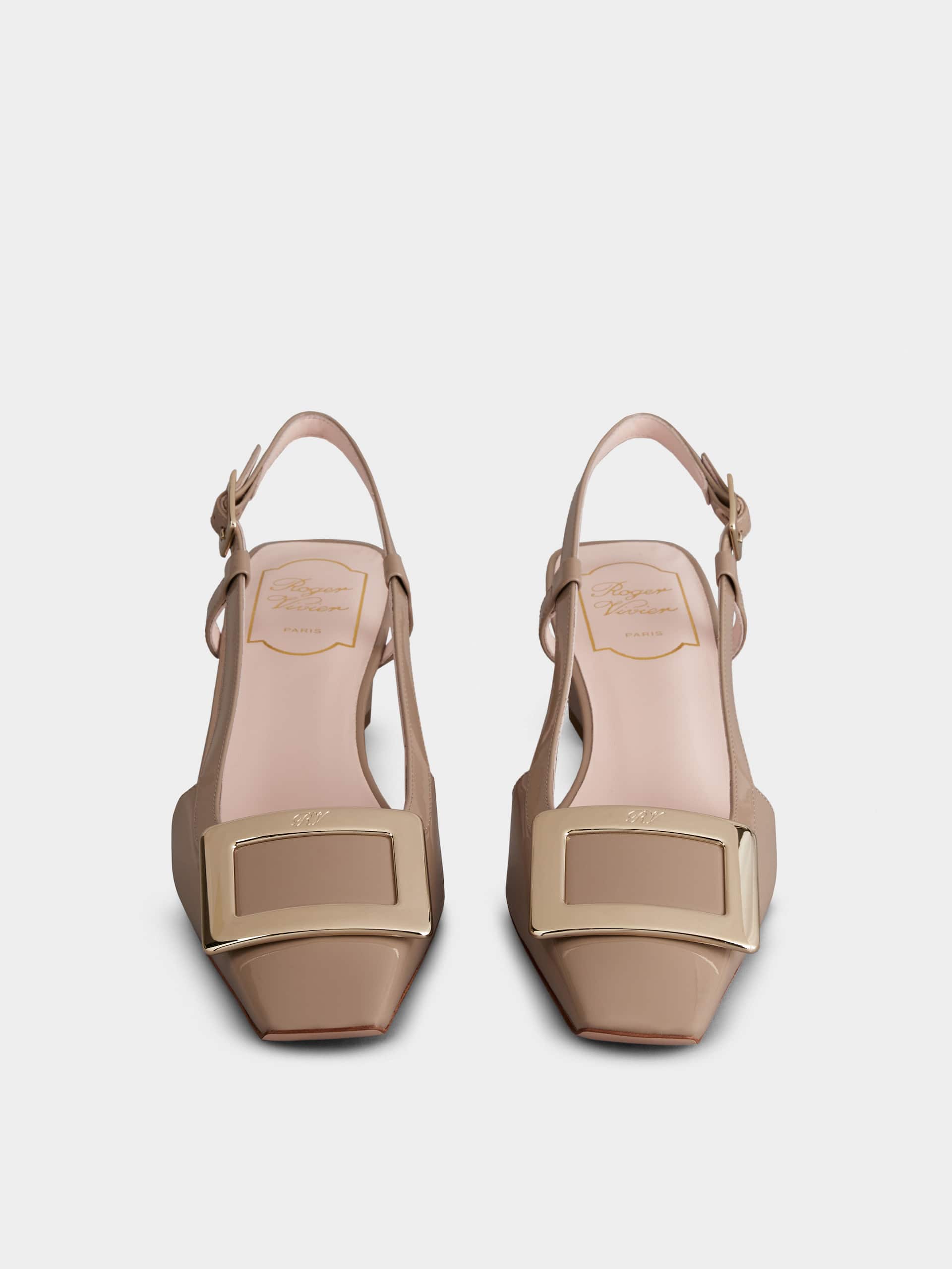 「ベル ヴィヴィエ」パテントレザー スリングバック パンプス 45 mm ベージュ