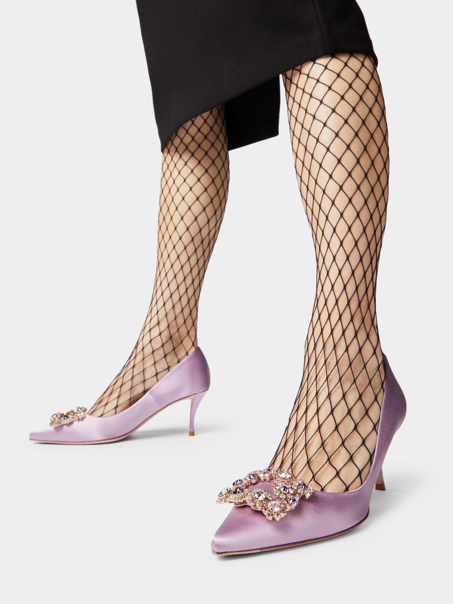 「フラワーストラス」シルク パンプス 65 mm バイオレット