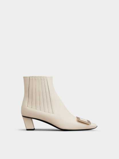 「ベル ヴィヴィエ」 メタル バックル レザー チェルシー アンクル ブーツ 45 mm クリーム