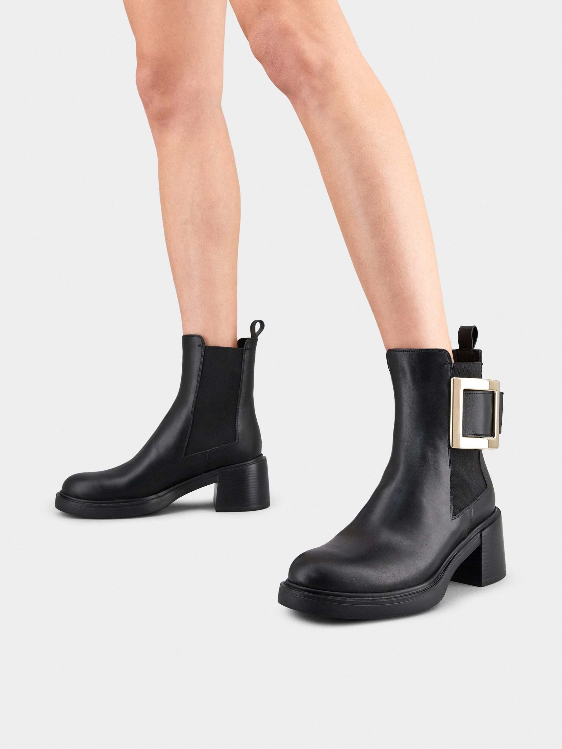 「ヴィヴ レンジャー」メタル バックル レザー チェルシー ブーツ 60 mm ブラック