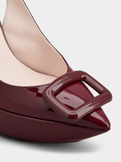 「ヴィヴ ショック」ラッカード バックル パテントレザー スリングバック パンプス 125 mm ボルドー