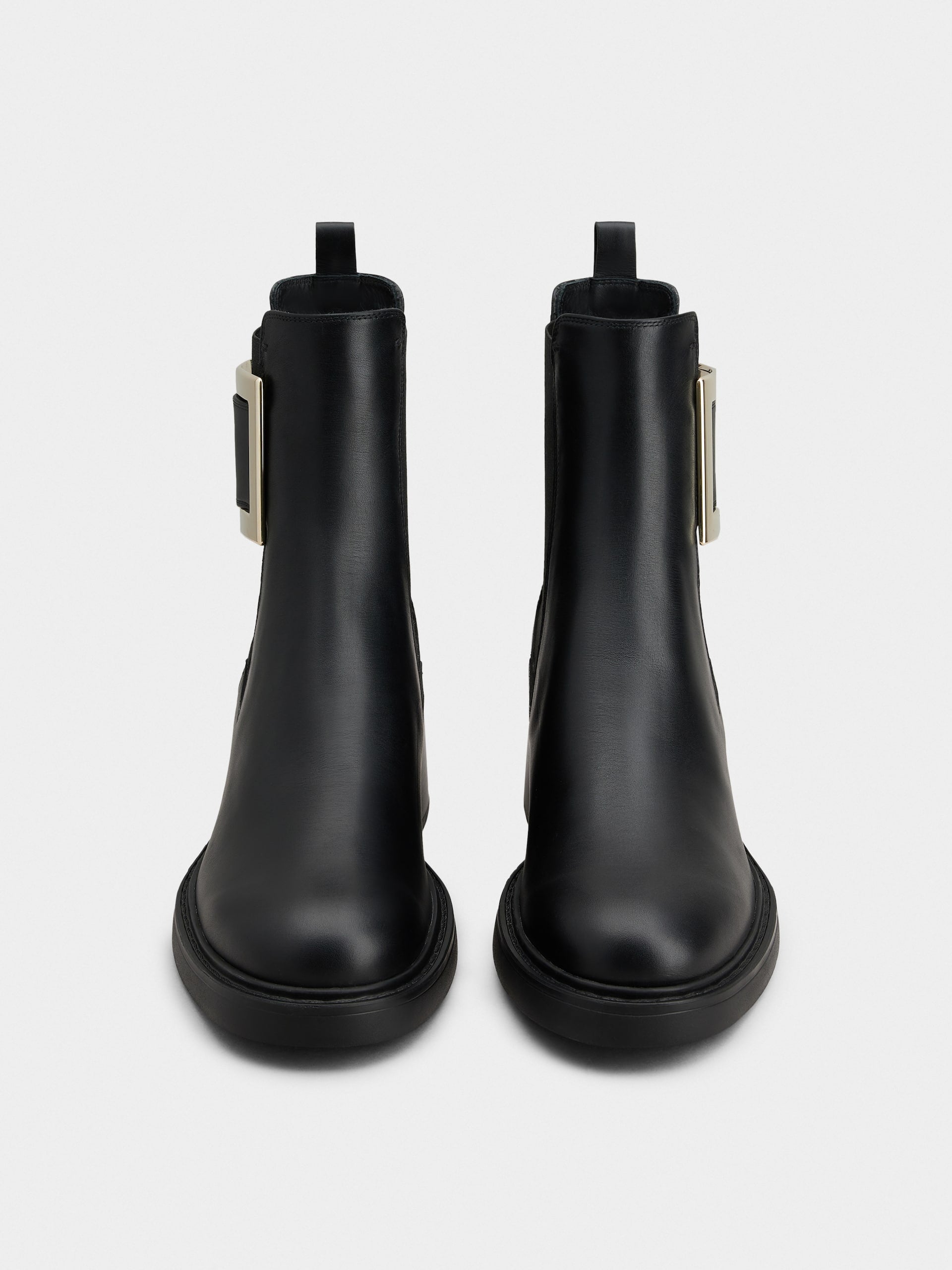 「ヴィヴ レンジャー」メタル バックル レザー チェルシー ブーツ 60 mm ブラック