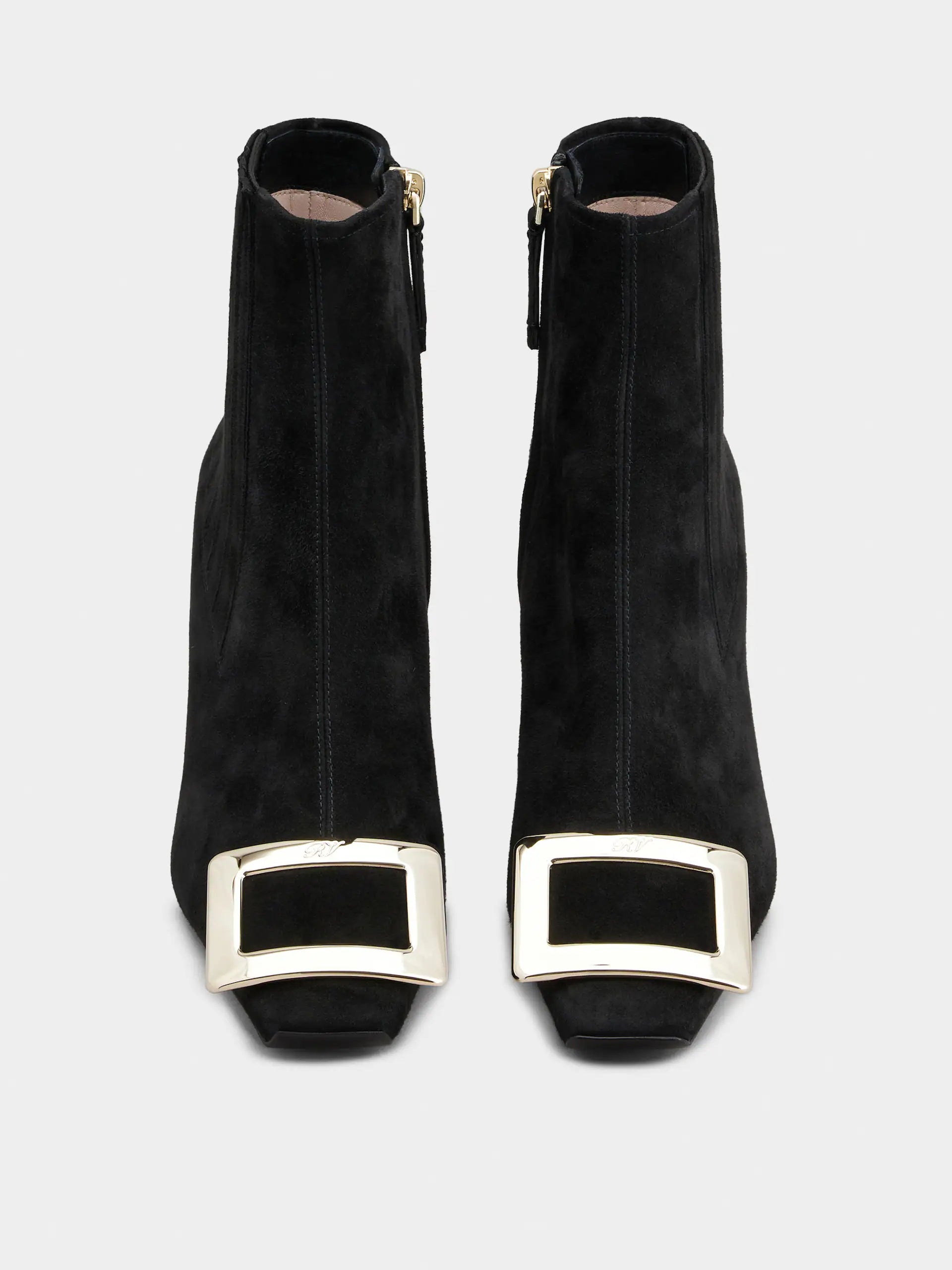 「ベル ヴィヴィエ」メタル バックル スエード チェルシー アンクル ブーツ 75 mm ブラック