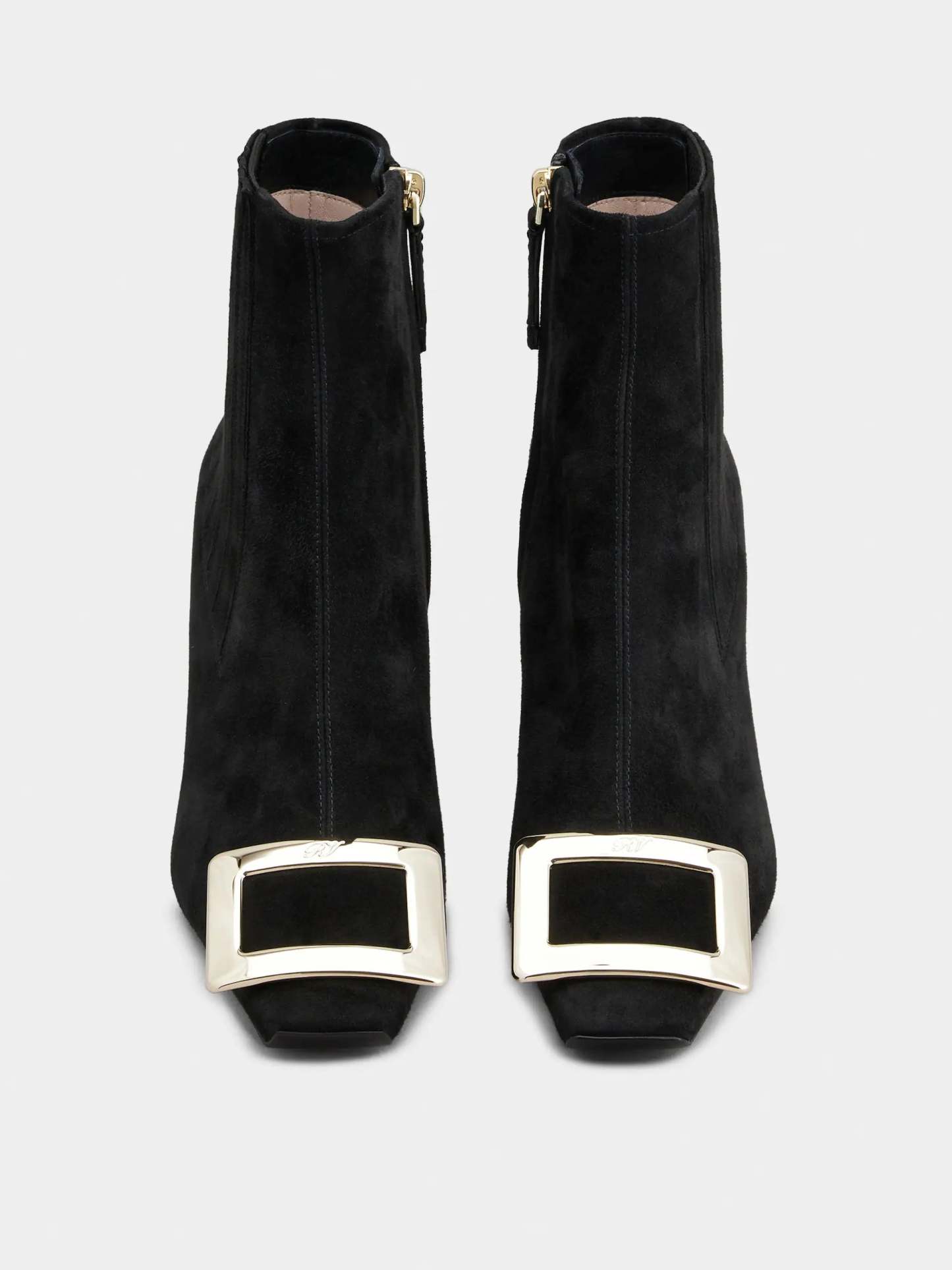 「ベル ヴィヴィエ」メタル バックル スエード チェルシー アンクル ブーツ 75 mm ブラック
