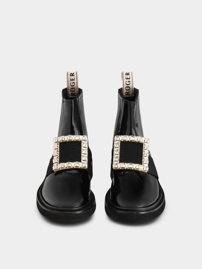 「ヴィヴ レンジャー」ストラス バックル チェルシー アンクルブーツ 25 mm ブラック