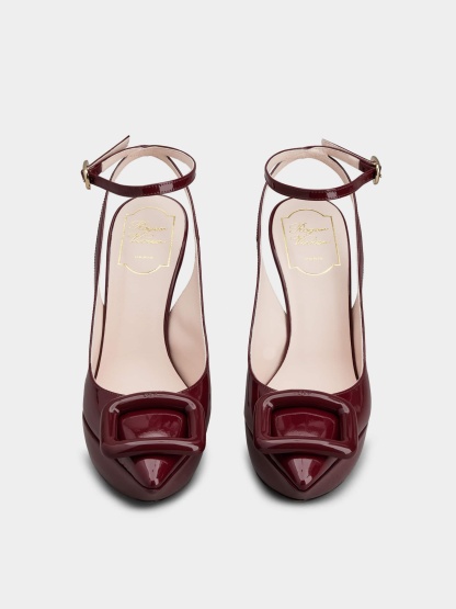 「ヴィヴ ショック」ラッカード バックル パテントレザー スリングバック パンプス 125 mm ボルドー