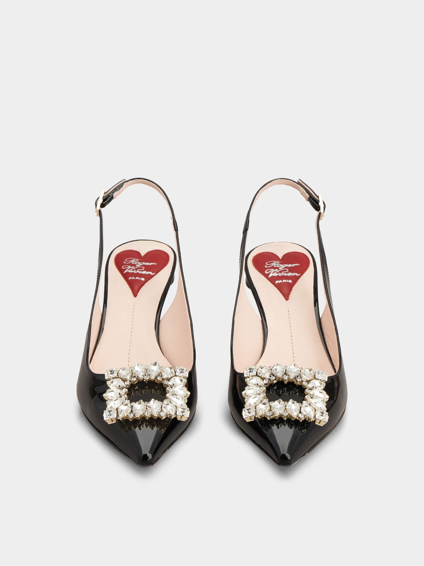 「ヴィルギュル」ストラス バックル パテント レザー スリングバック パンプス 55 mm ブラック