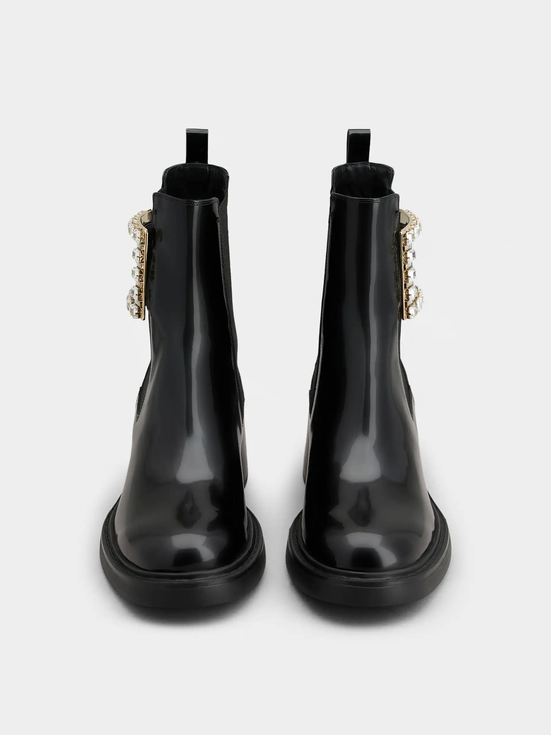 「ヴィヴ レンジャー」ストラス バックル レザー チェルシー アンクル ブーツ 60 mm ブラック