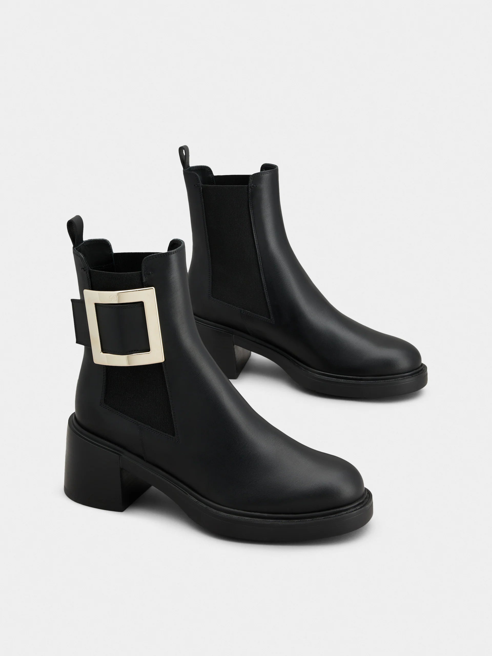 「ヴィヴ レンジャー」メタル バックル レザー チェルシー ブーツ 60 mm ブラック