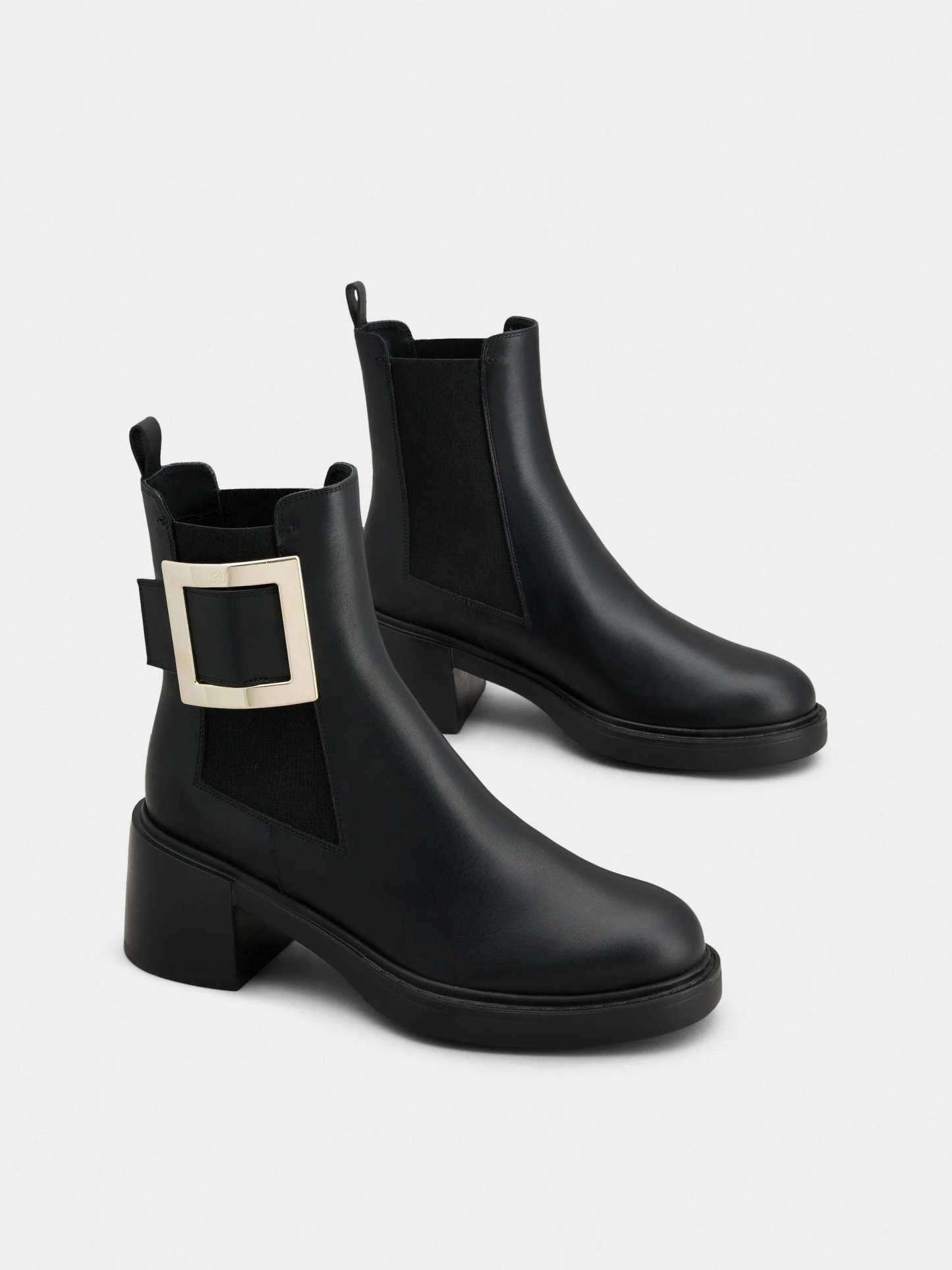 「ヴィヴ レンジャー」メタル バックル レザー チェルシー ブーツ 60 mm ブラック