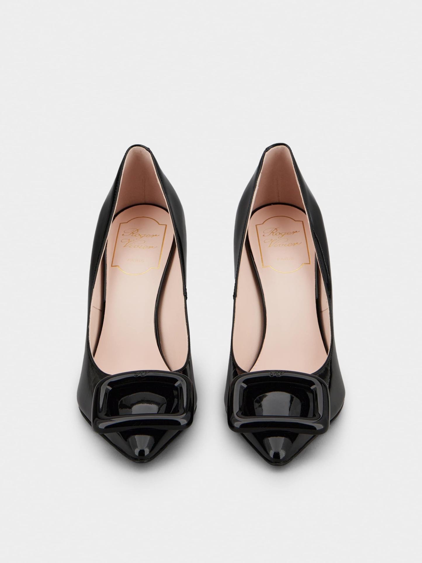 「ヴィヴ ショック」ラッカード バックル パテントレザー パンプス 85 mm ブラック