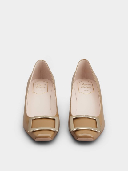 「ベル ヴィヴィエ トランペット」パンプス パテントレザー 45 mm ブラウン