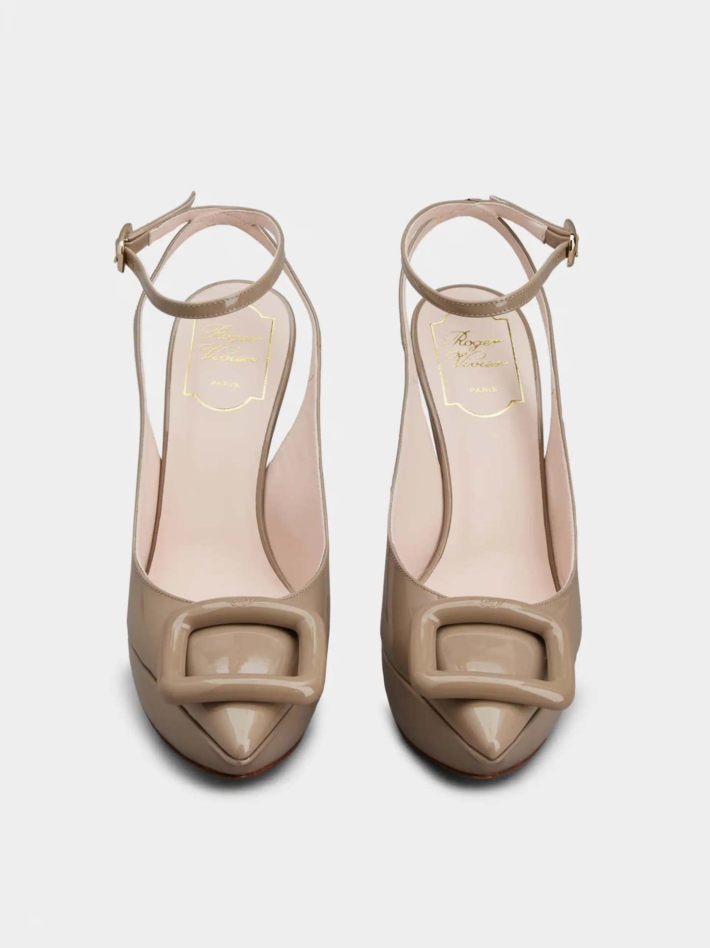 「ヴィヴ ショック」ラッカード バックル パテントレザー スリングバック パンプス 125 mm ベージュ