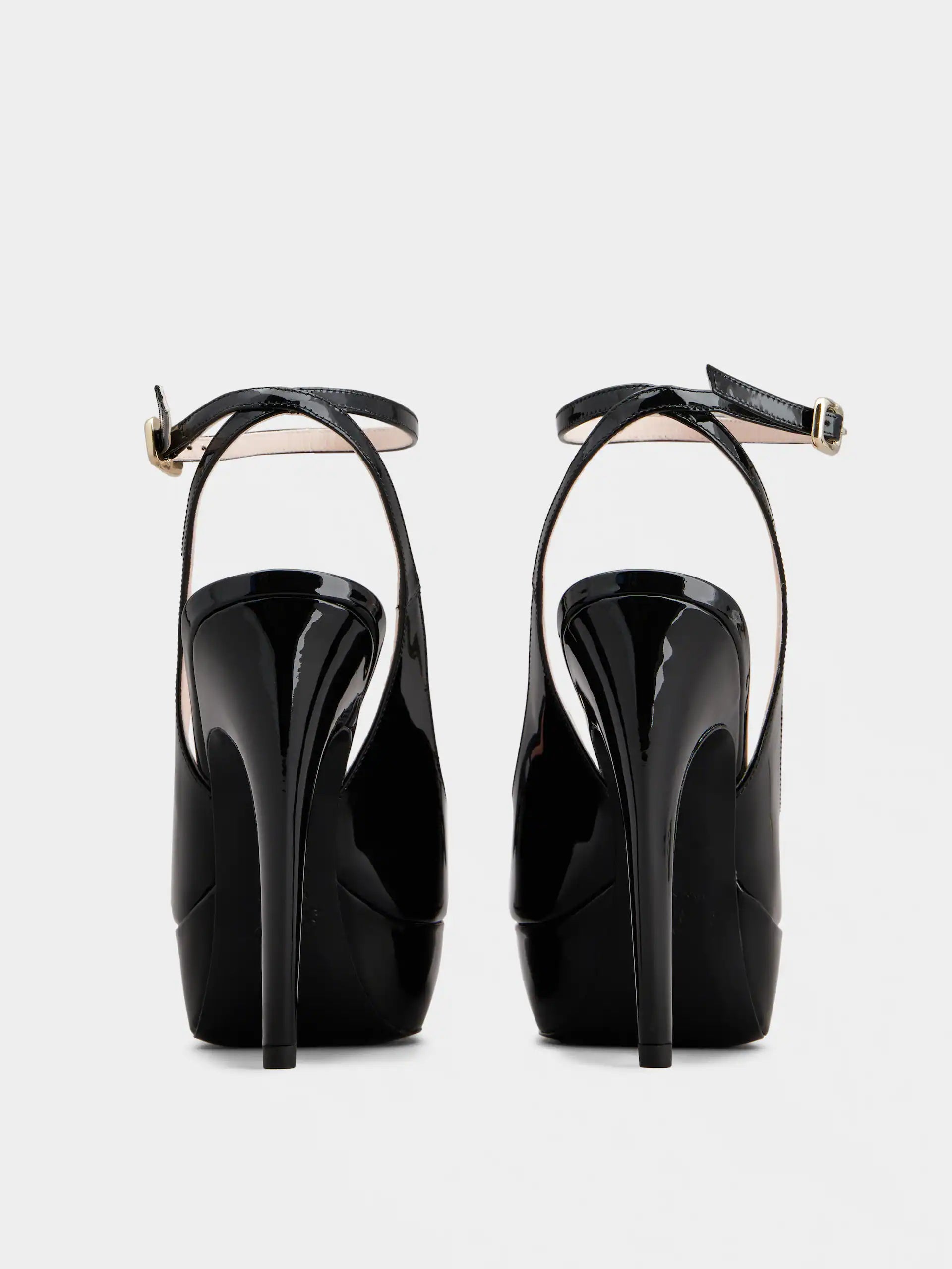 「ヴィヴ ショック」ラッカード バックル パテントレザー スリングバック パンプス 125 mm ブラック