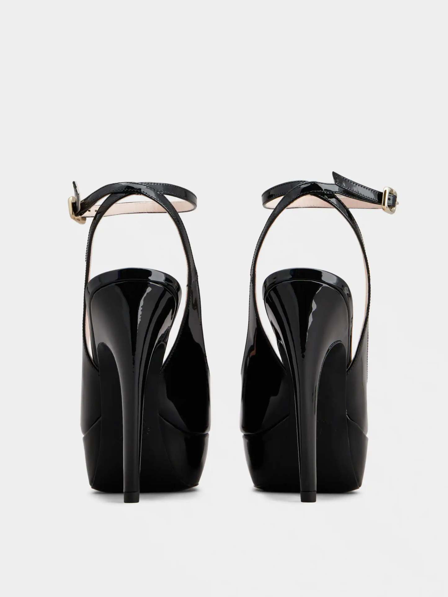 「ヴィヴ ショック」ラッカード バックル パテントレザー スリングバック パンプス 125 mm ブラック