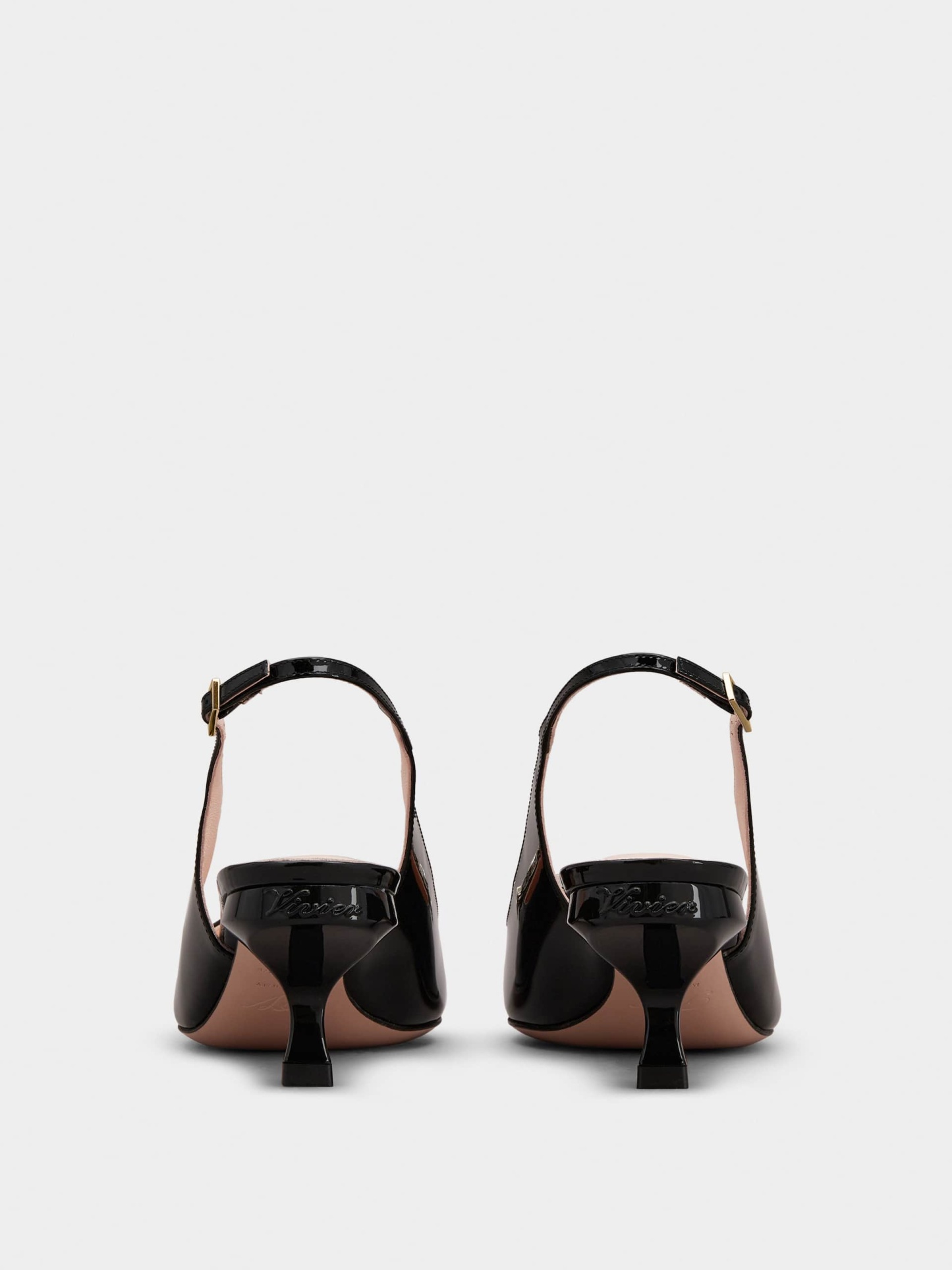 「ヴィルギュル」ストラス バックル パテント レザー スリングバック パンプス 55 mm ブラック