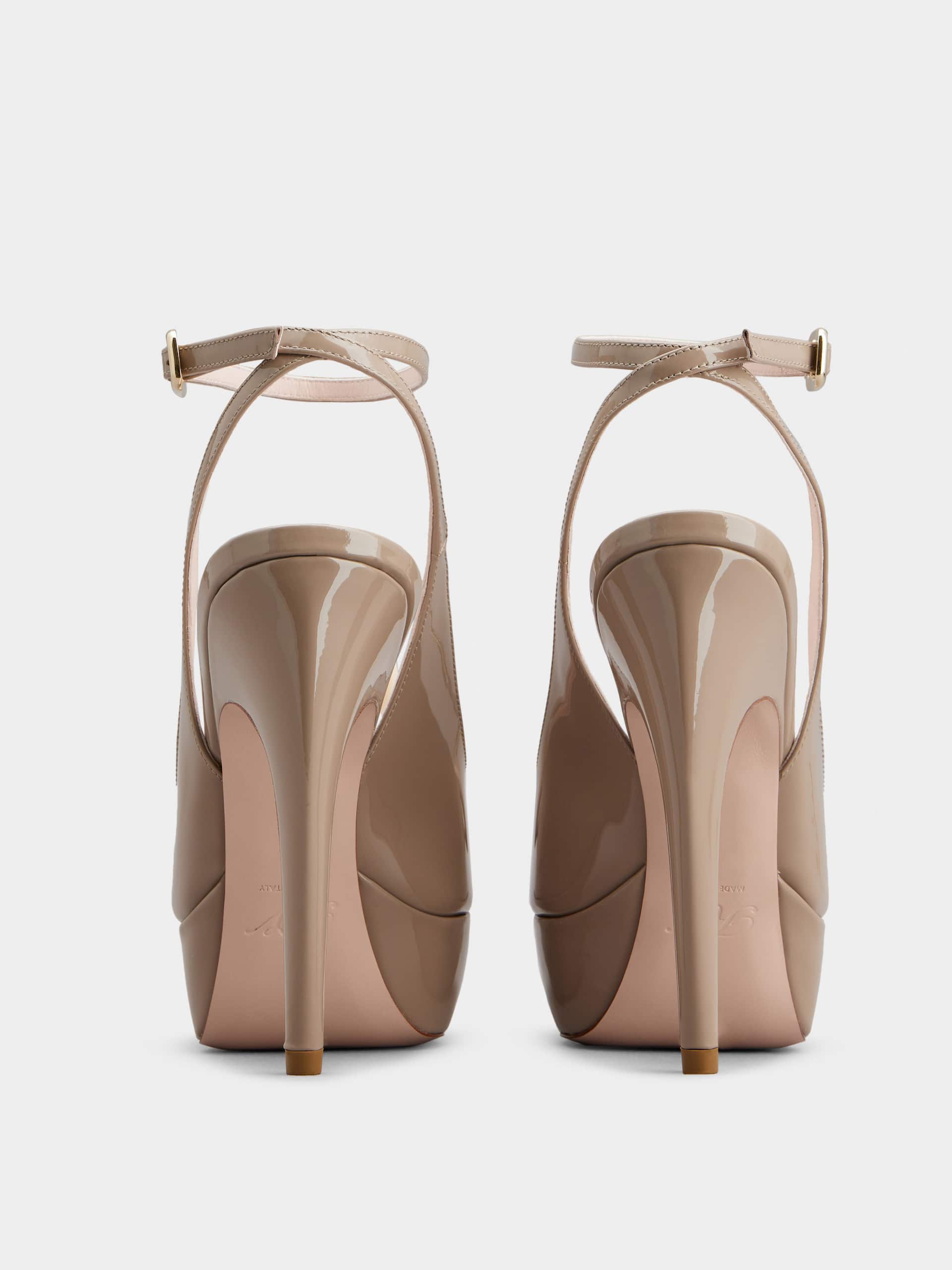 「ヴィヴ ショック」ラッカード バックル パテントレザー スリングバック パンプス 125 mm ベージュ