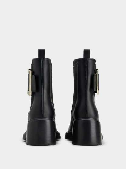 「ヴィヴ レンジャー」メタル バックル レザー チェルシー ブーツ 60 mm ブラック