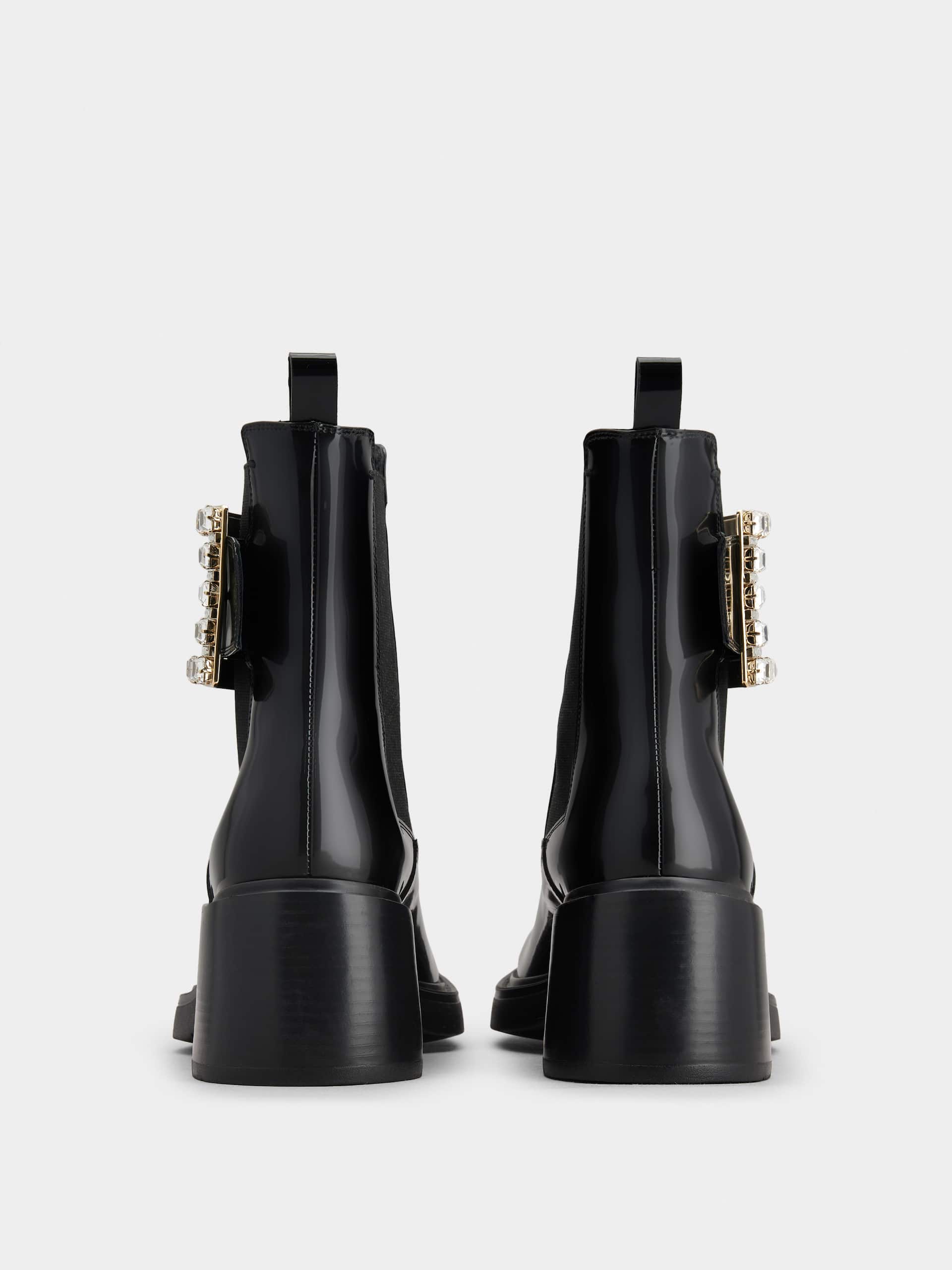 「ヴィヴ レンジャー」ストラス バックル レザー チェルシー アンクル ブーツ 60 mm ブラック