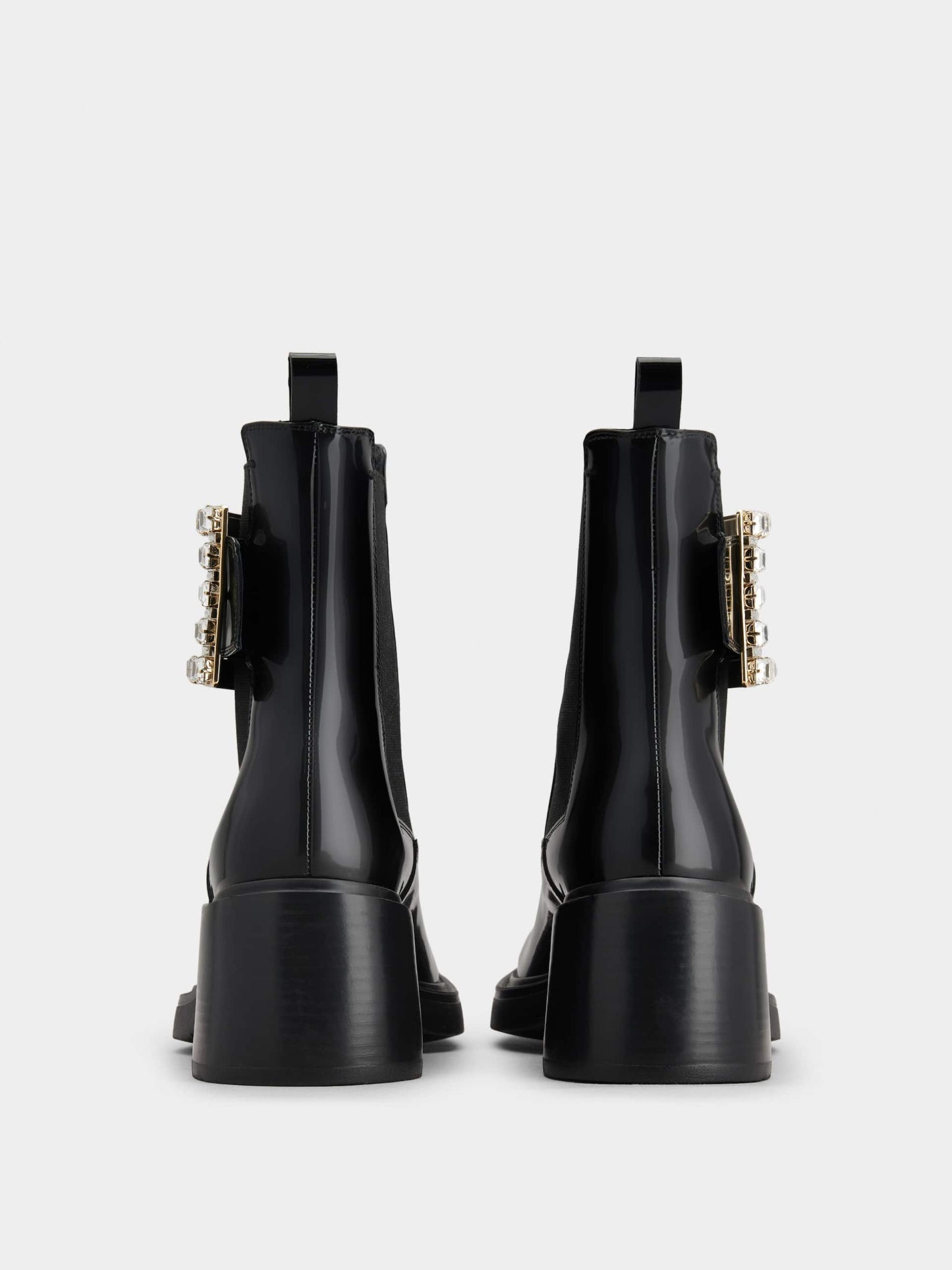 「ヴィヴ レンジャー」ストラス バックル レザー チェルシー アンクル ブーツ 60 mm ブラック