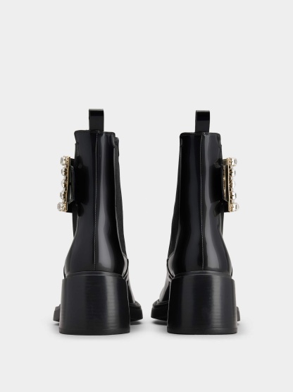 「ヴィヴ レンジャー」ストラス バックル レザー チェルシー アンクル ブーツ 60 mm ブラック