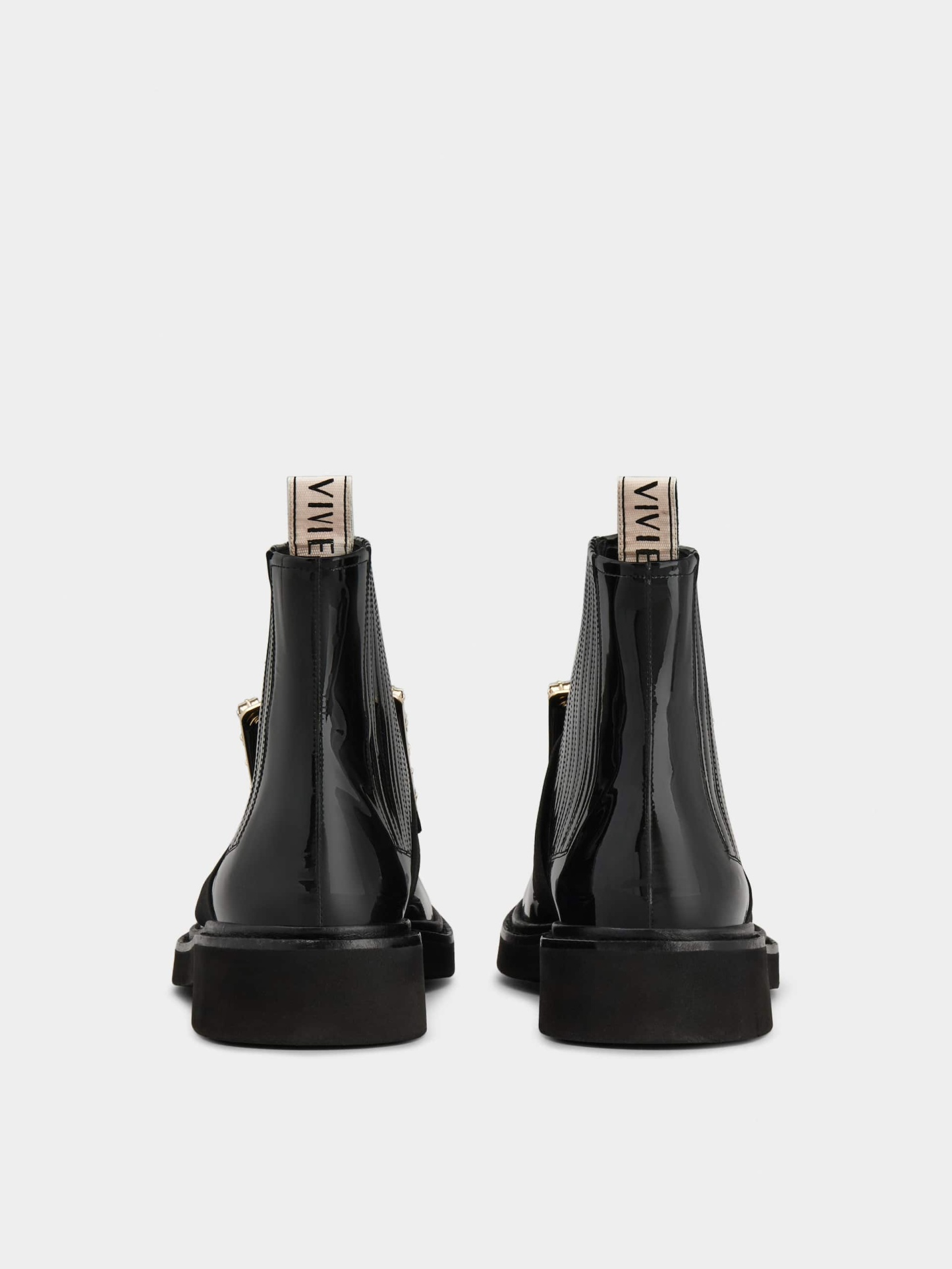 「ヴィヴ レンジャー」ストラス バックル チェルシー アンクルブーツ 25 mm ブラック