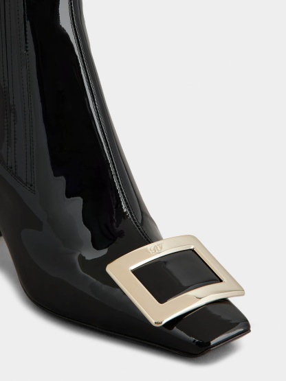 「ベル ヴィヴィエ」メタル バックル パテントレザー チェルシー アンクル ブーツ 75 mm ブラック