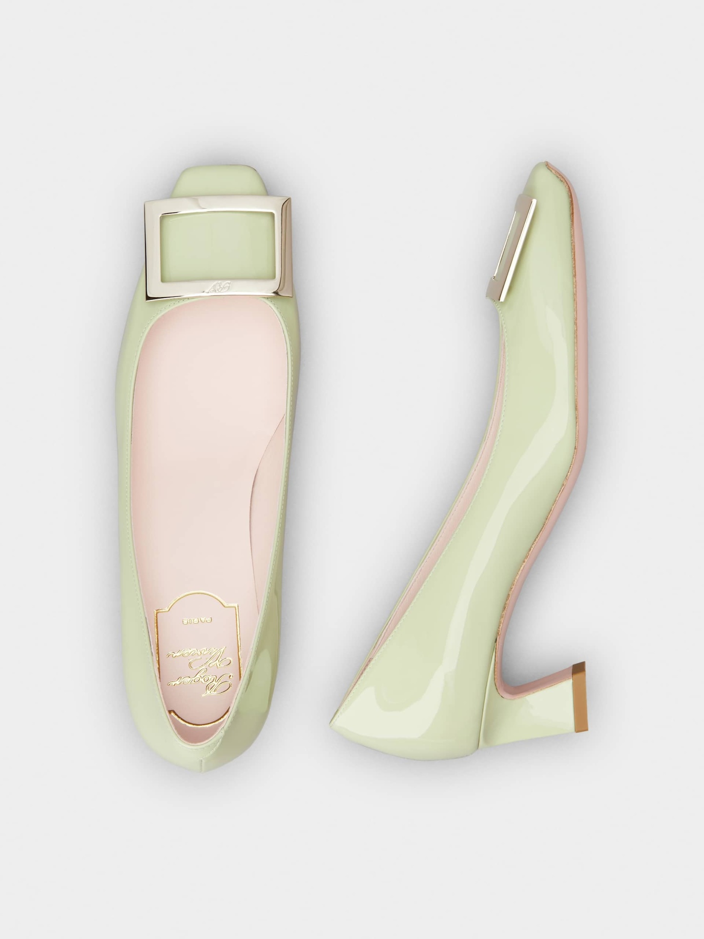 「ベル ヴィヴィエ トランペット」パンプス パテントレザー 45 mm グリーン