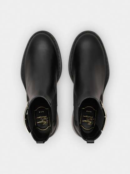 「ヴィヴ レンジャー」メタル バックル レザー チェルシー ブーツ 60 mm ブラック