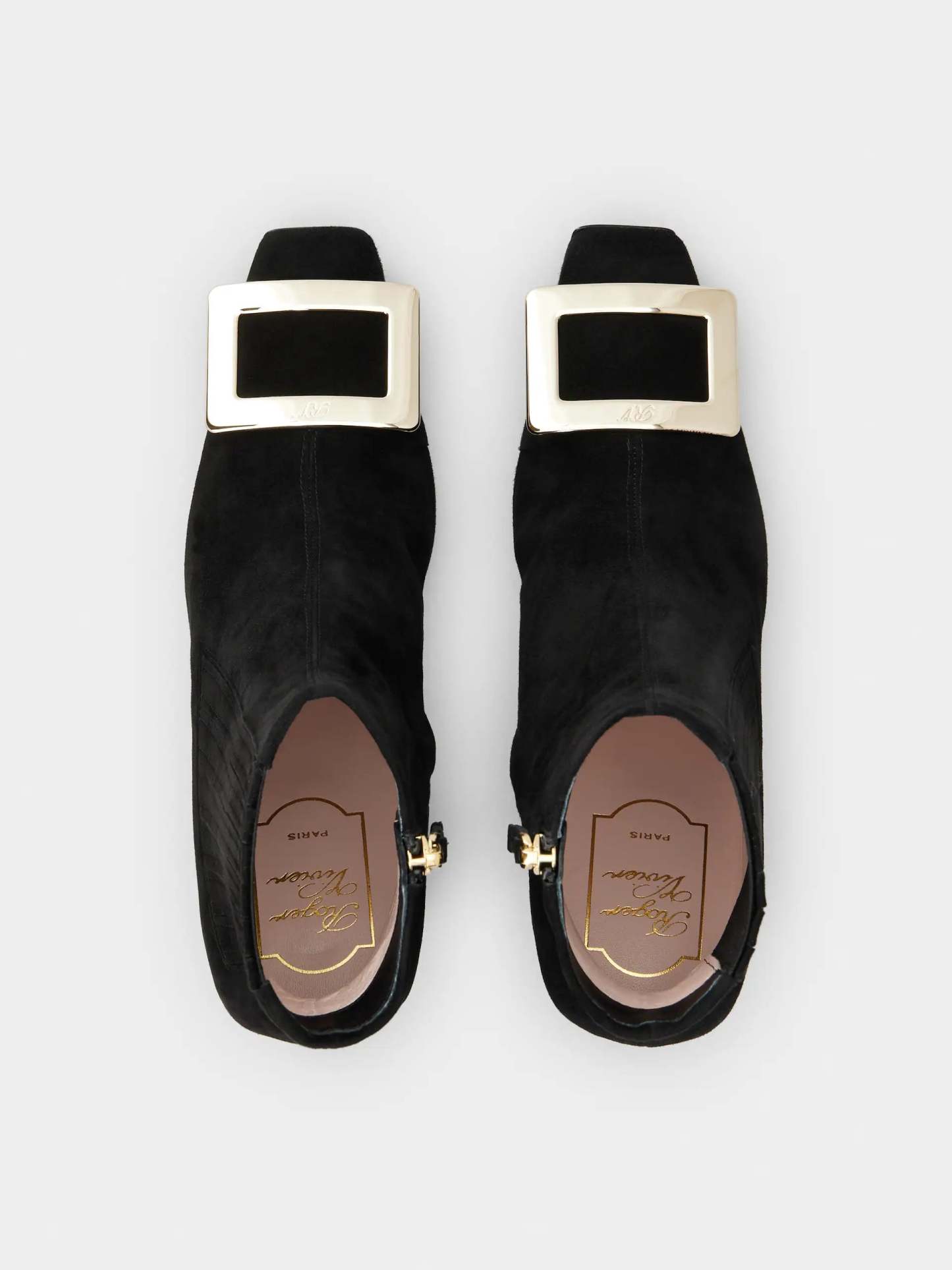 「ベル ヴィヴィエ」メタル バックル スエード チェルシー アンクル ブーツ 75 mm ブラック