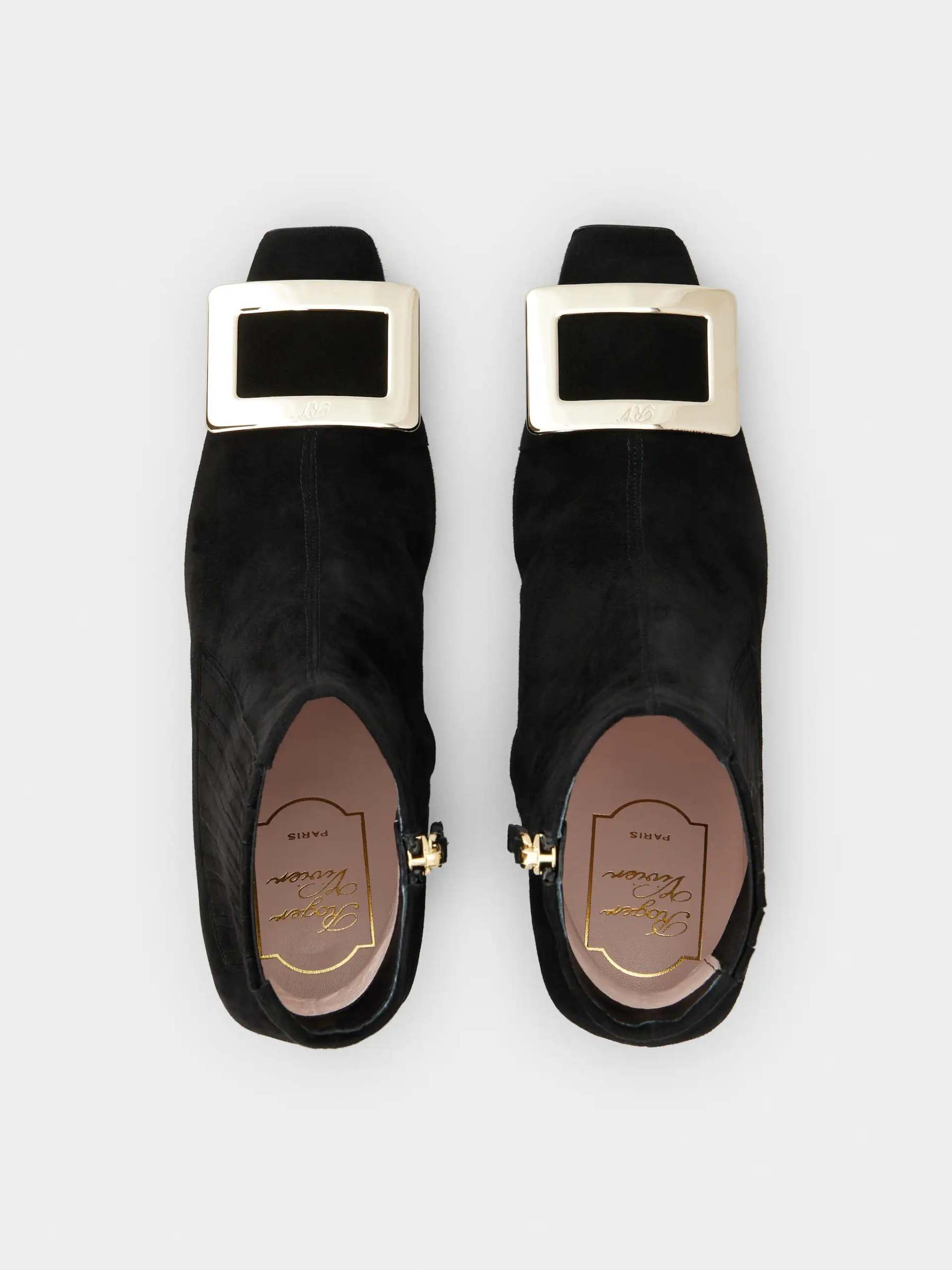 「ベル ヴィヴィエ」メタル バックル スエード チェルシー アンクル ブーツ 75 mm ブラック