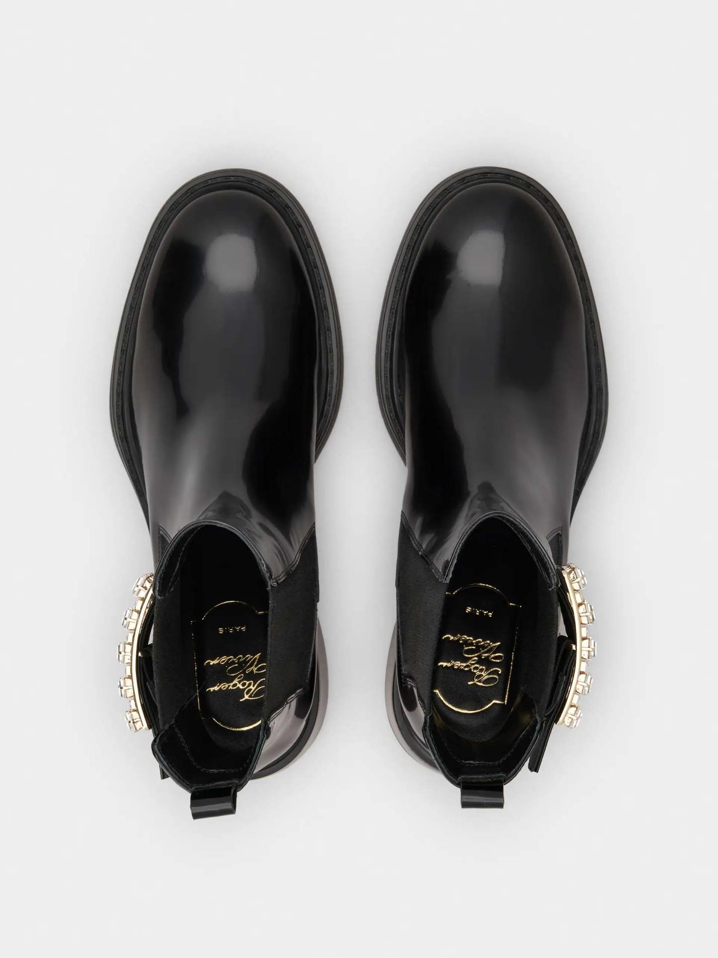 「ヴィヴ レンジャー」ストラス バックル レザー チェルシー アンクル ブーツ 60 mm ブラック