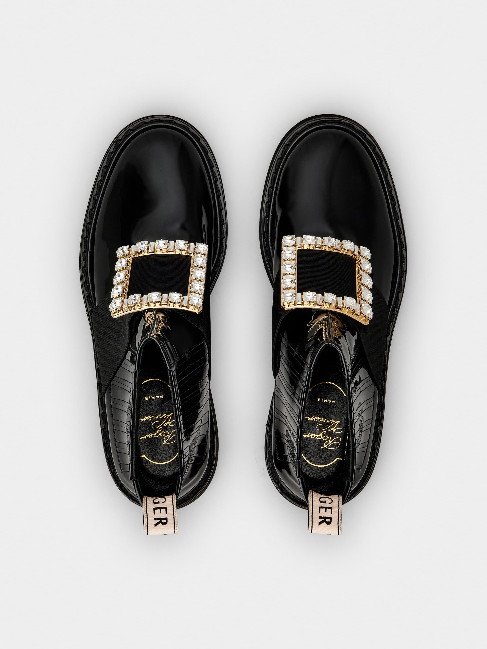 「ヴィヴ レンジャー」ストラス バックル チェルシー アンクルブーツ 25 mm ブラック