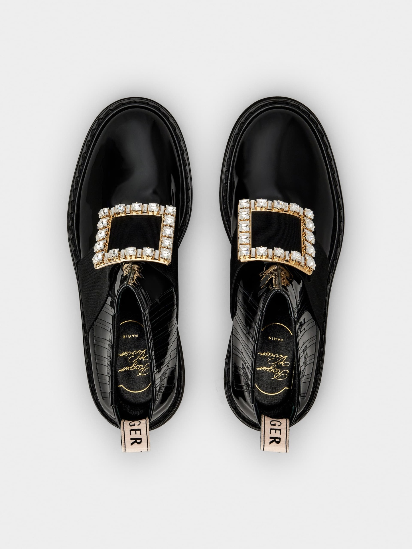 「ヴィヴ レンジャー」ストラス バックル チェルシー アンクルブーツ 25 mm ブラック