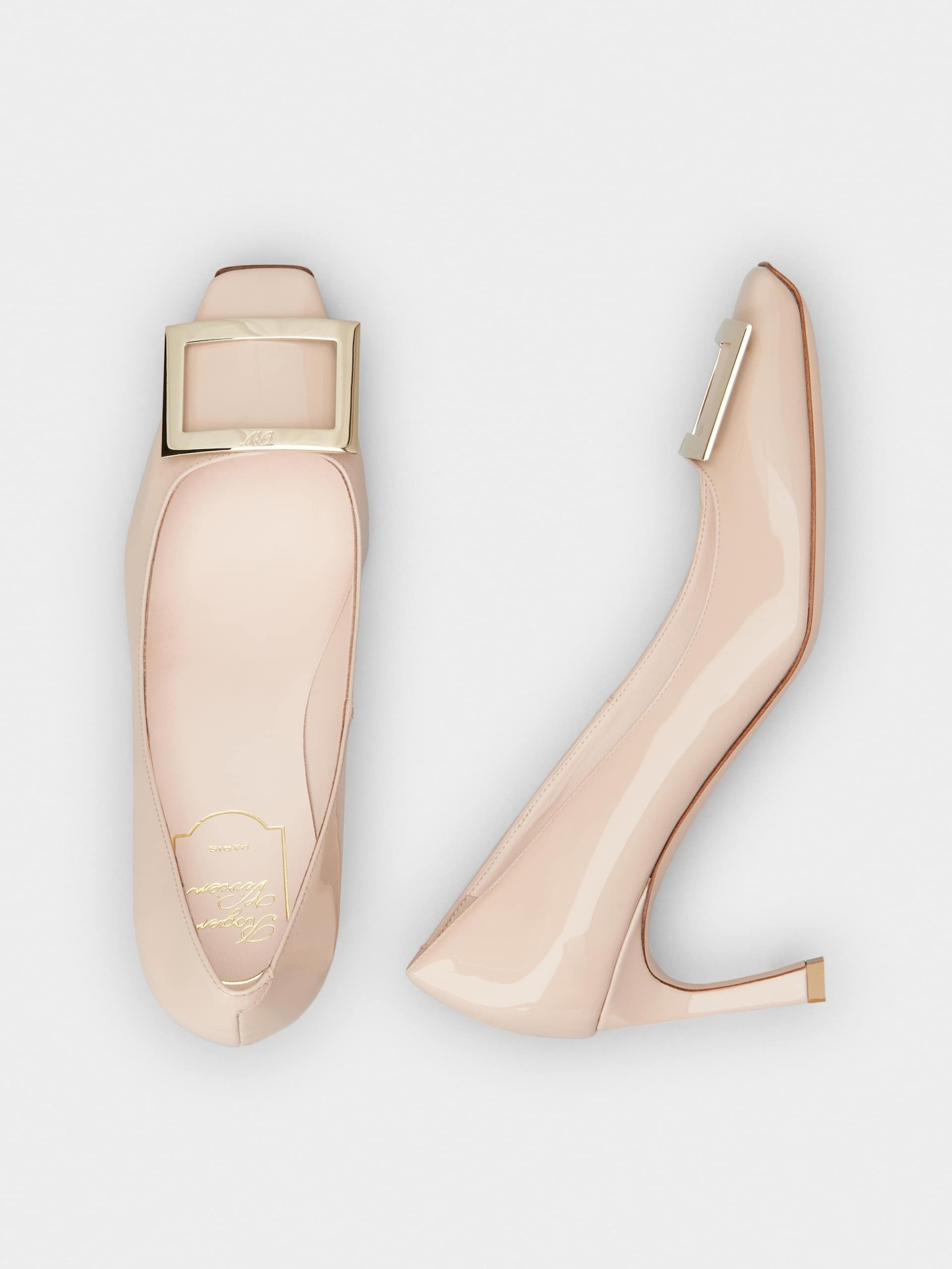 「ベル ヴィヴィエ トランペット」パテントレザー パンプス 70 mm ピンク