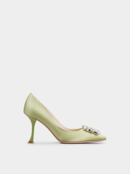 RV ブーケ ストラス バックル パンプス 85 mm グリーン