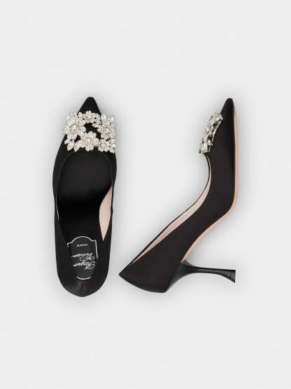 RV ブーケ ストラス バックル パンプス 85 mm ブラック