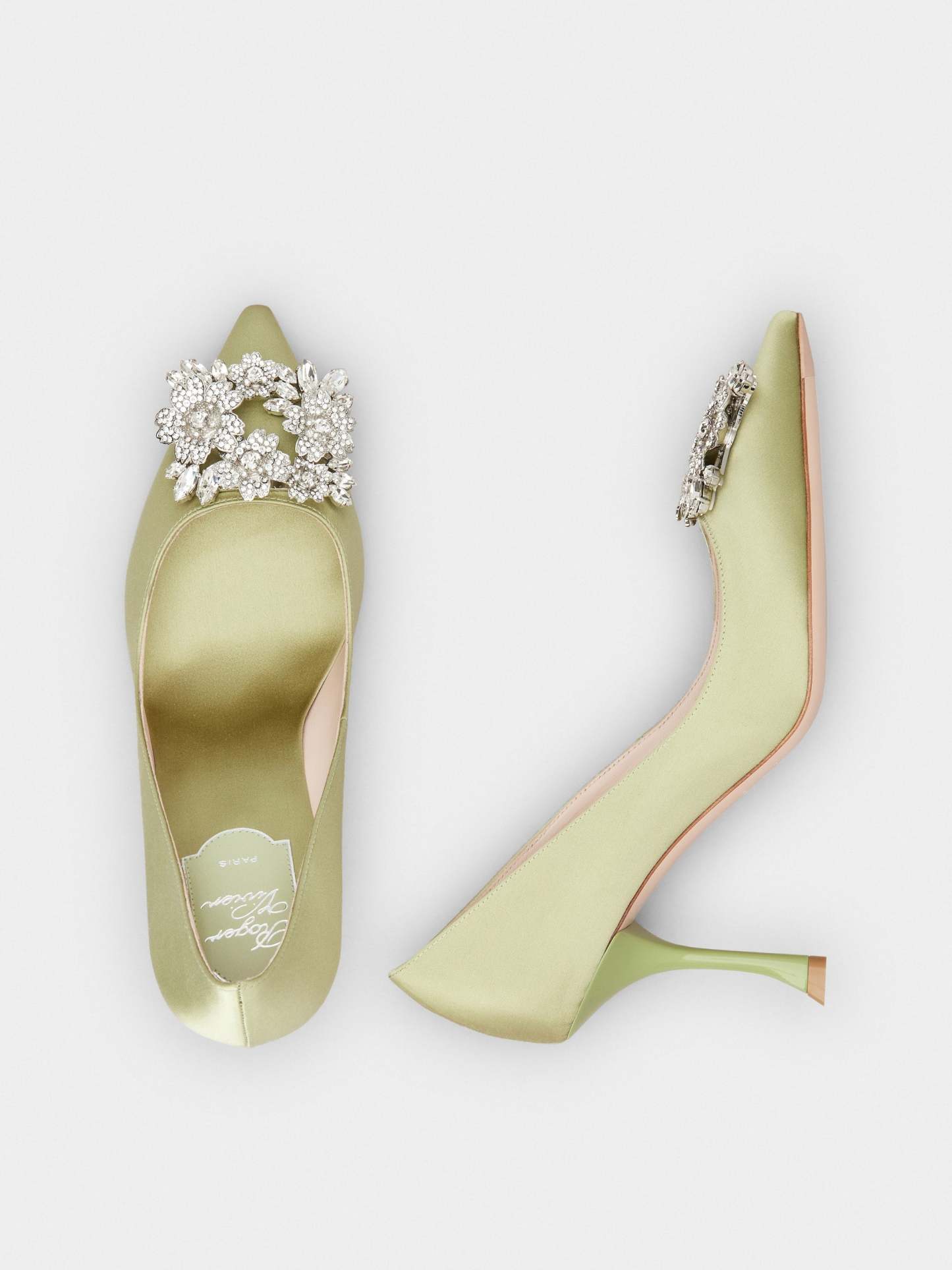 RV ブーケ ストラス バックル パンプス 85 mm グリーン