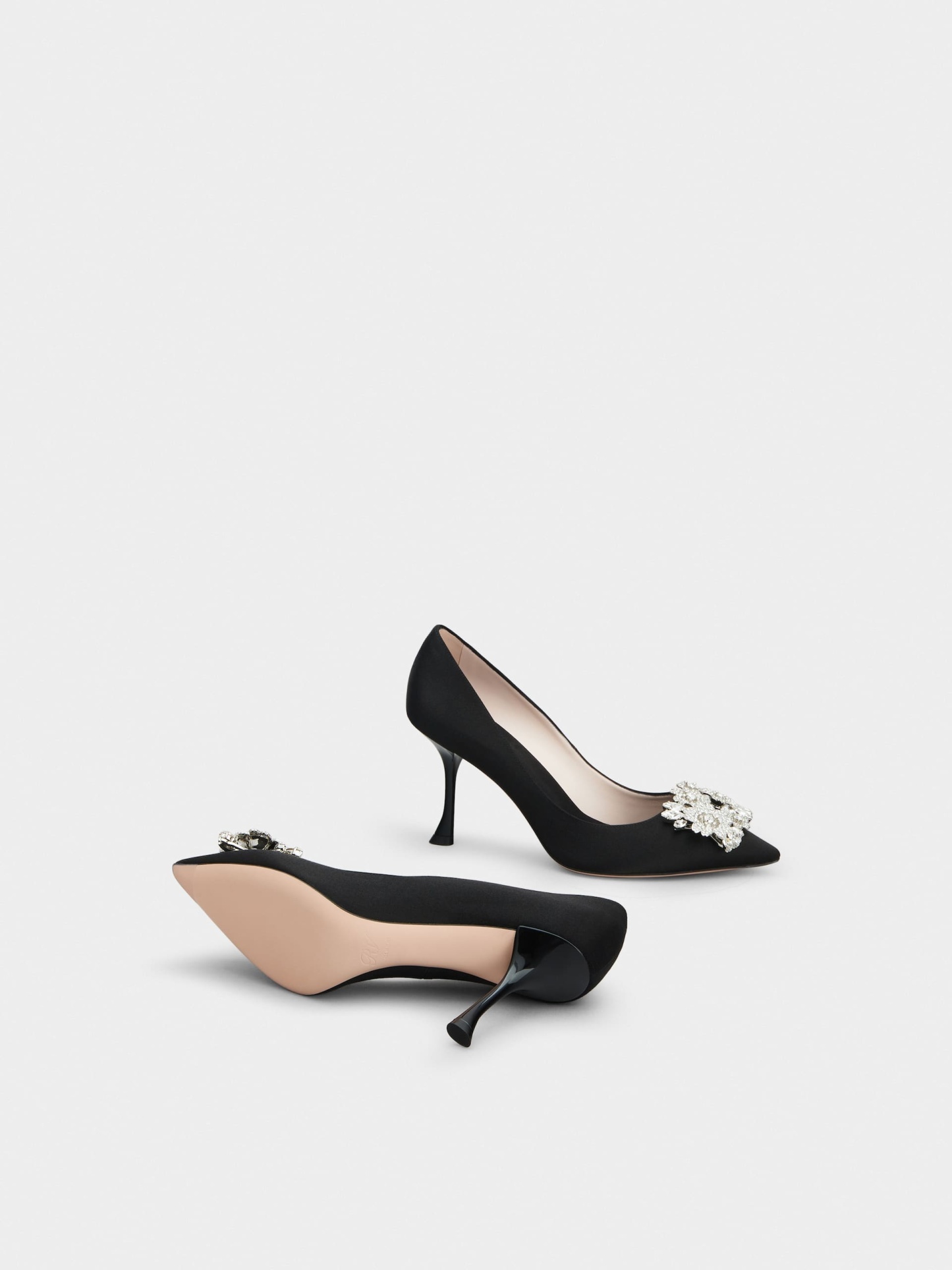 RV ブーケ ストラス バックル パンプス 85 mm ブラック