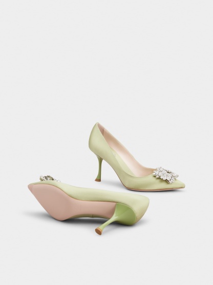 RV ブーケ ストラス バックル パンプス 85 mm グリーン