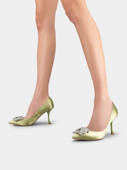RV ブーケ ストラス バックル パンプス 85 mm グリーン