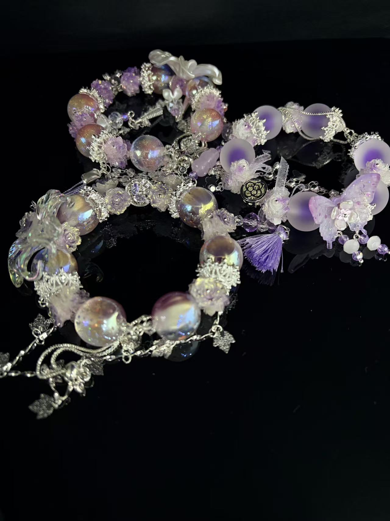 3PCS Handmade Purple Crystal Bracelet Set – Layered Elegant Jewelry