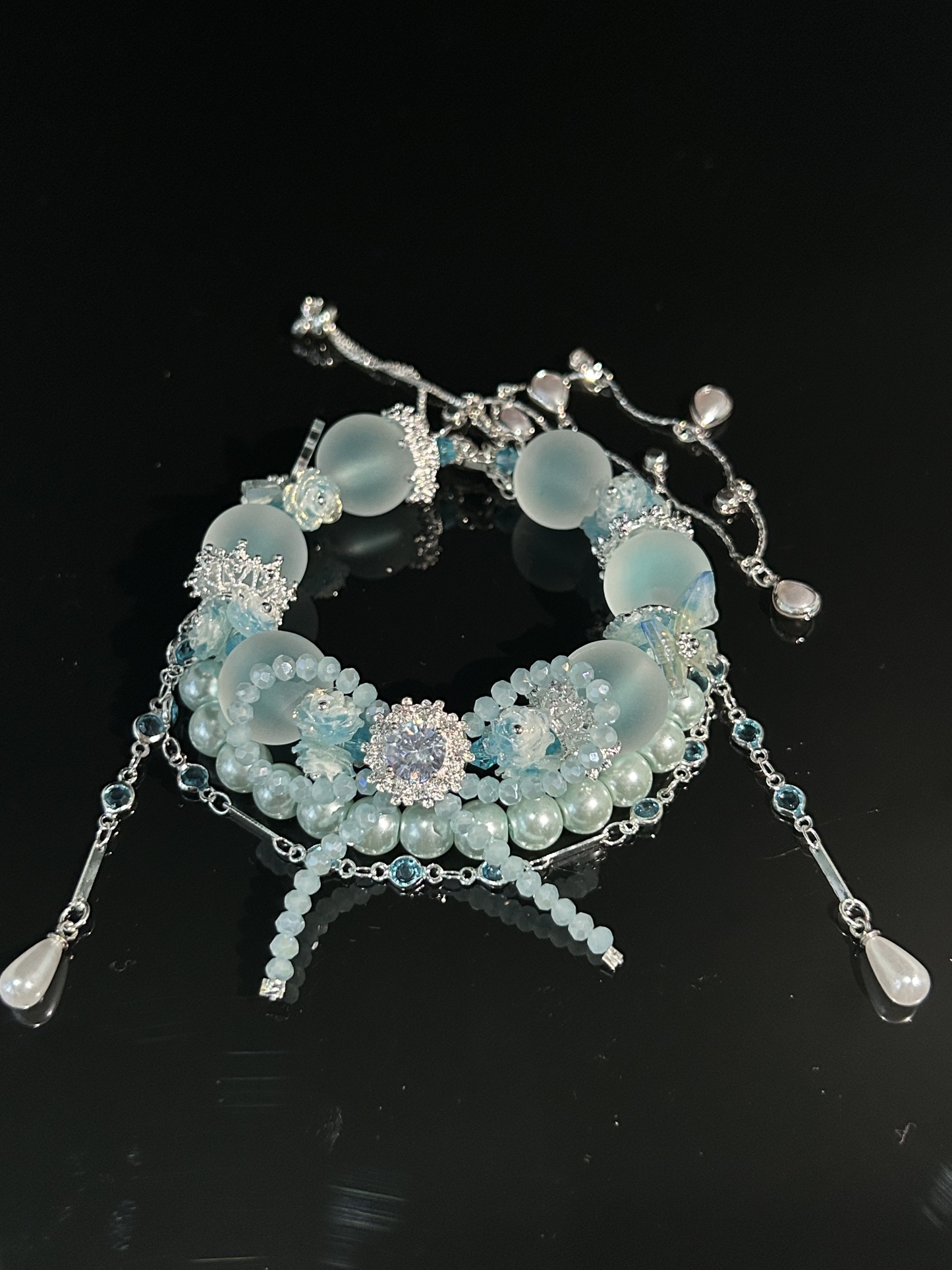 Handmade Ocean Dragonfly Bracelet – Blue Crystal Statement Jewelry