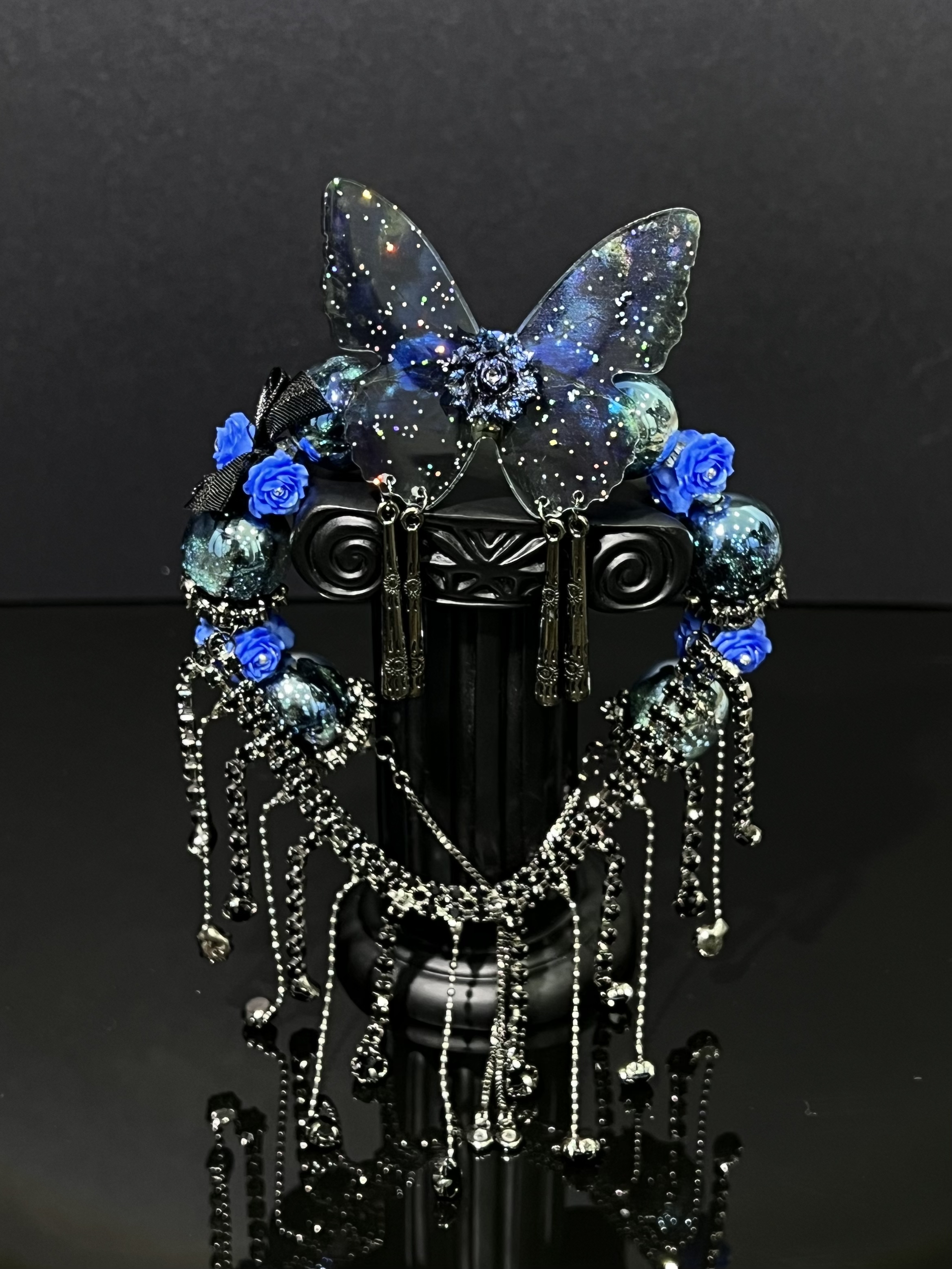 Handmade Gothic Butterfly Bracelet – Blue Crystal Statement Jewelry