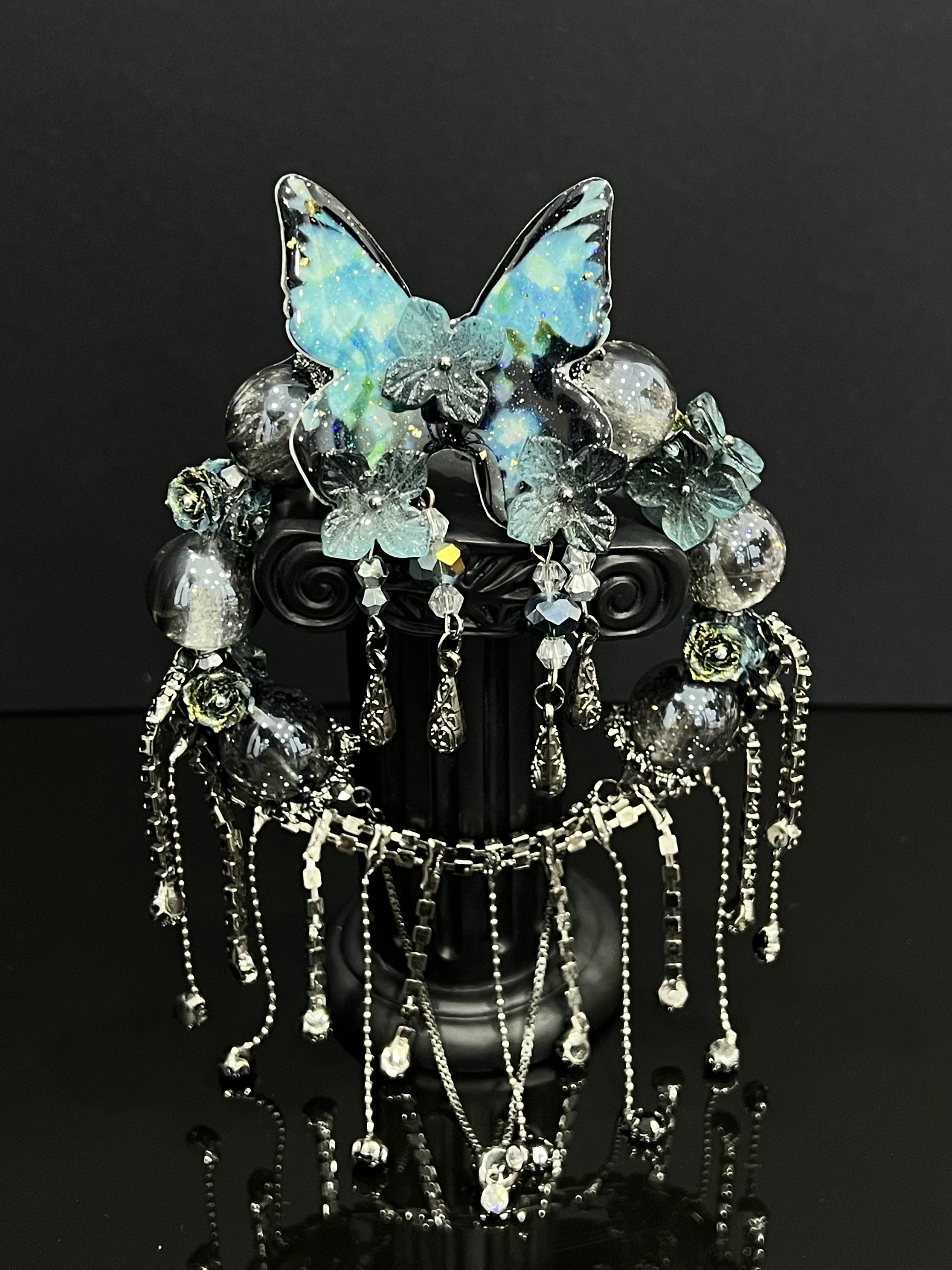 Handmade Gothic Butterfly Bracelet – Blue Crystal Statement Jewelry