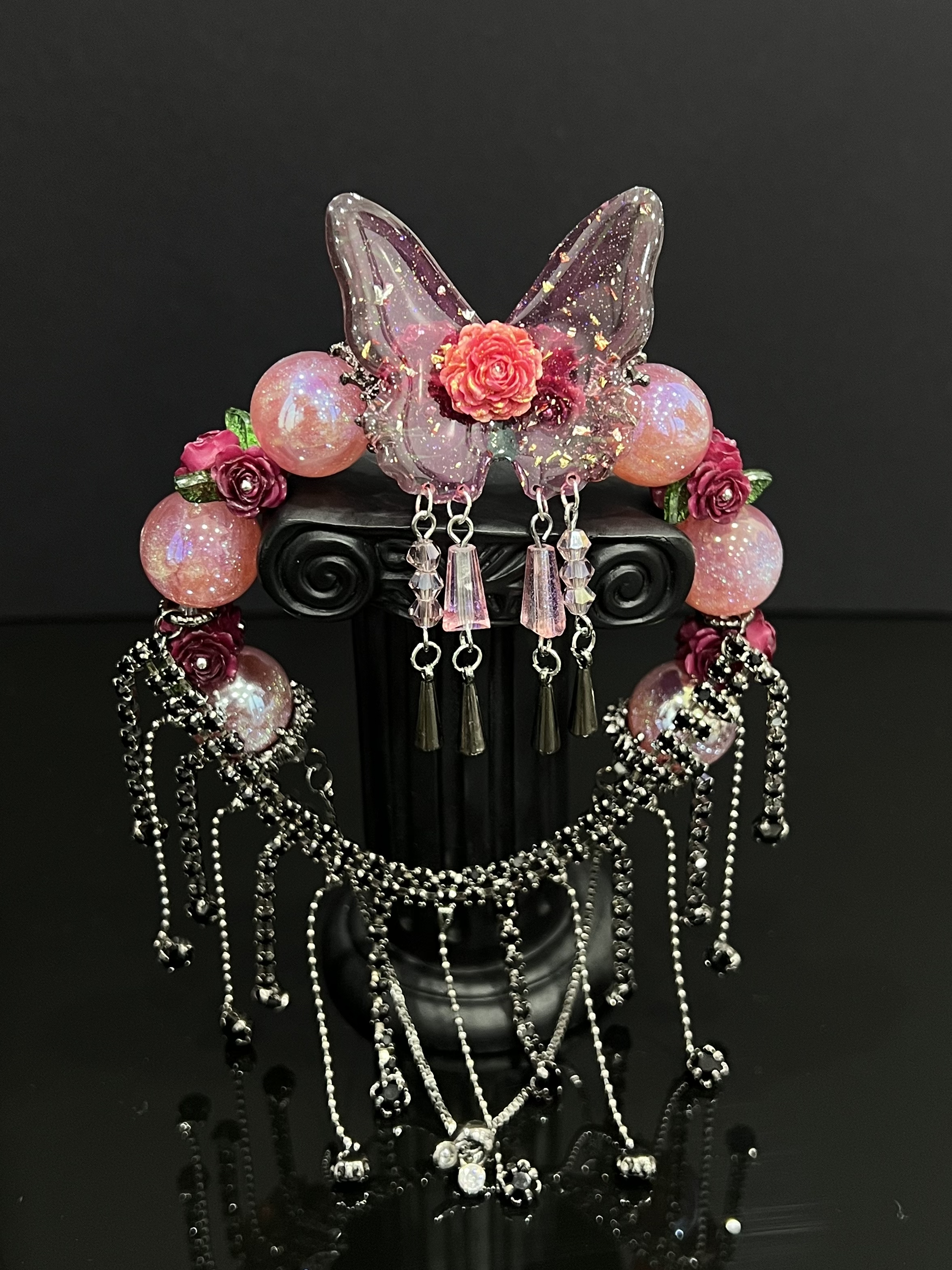 Handmade Gothic Dragonfly Bracelet – Purple Crystal Statement Jewelry