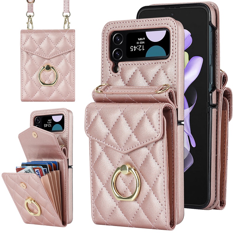 Samsung Galaxy Z Flip4/3 5G New Accordion Card Holder Crossbody with Ring Phone Case