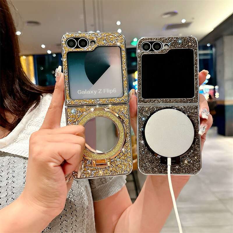 เหมาะสำหรับ Samsung Z Flip6/5/4/3 ใหม่แฟลชผู้ถือกระจกเพชรกรณีโทรศัพท์มือถือ