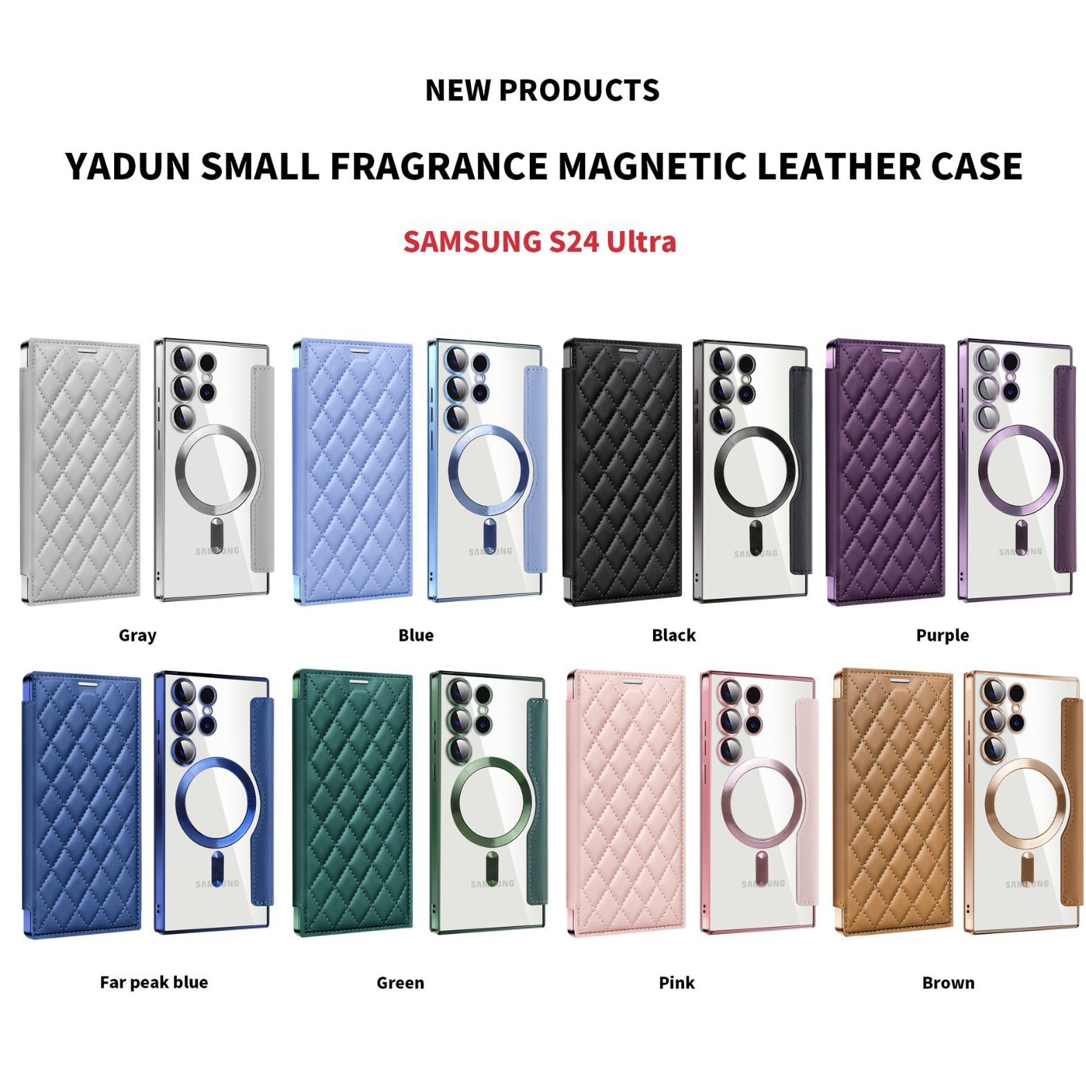 เหมาะสำหรับ Samsung S24/23/22/Ultra/Plus ใหม่เพชรรูปแบบบัตรแม่เหล็กพลิกกรณีบัตร