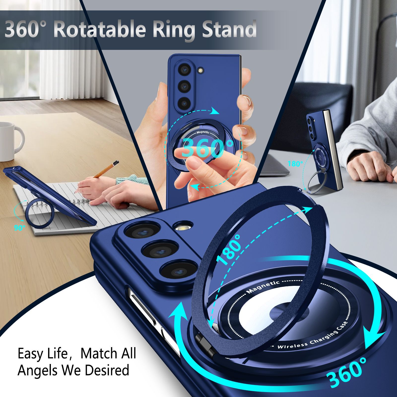 เหมาะสำหรับ Samsung Z Fold5/4/3 เคสป้องกันขาตั้งหมุนได้ 360 องศา